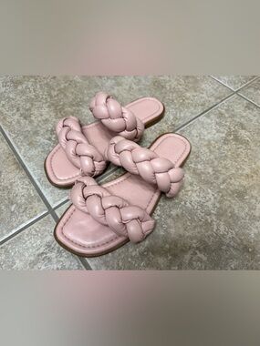 SCHUTZ Pink Braided Double-Strap Slide Sandals